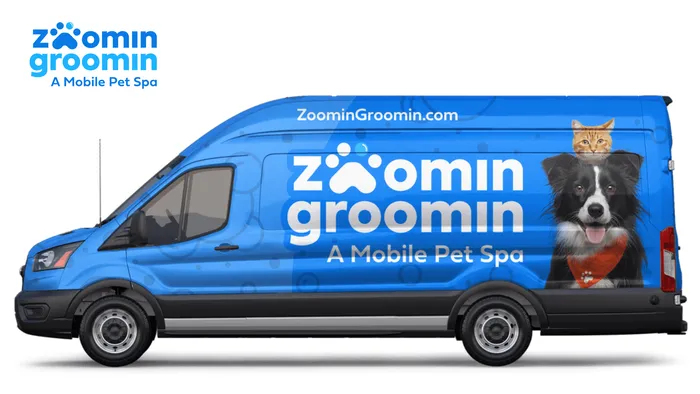 Zoomin Groomin van parked and ready for a mobile grooming appointment in Plainview NY